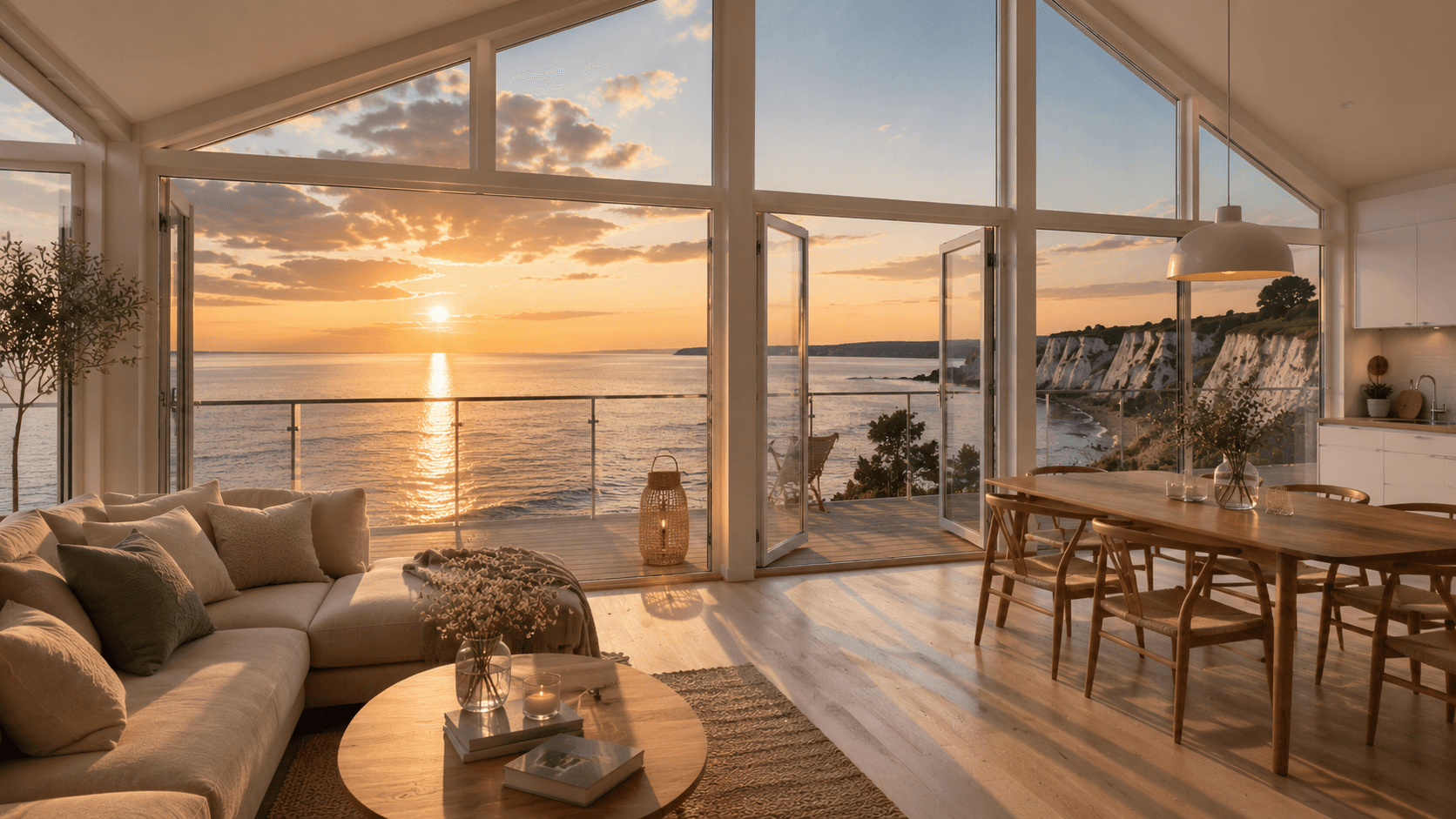 Ferienhaus mit Panoramablick auf die Ostsee bei Sonnenuntergang